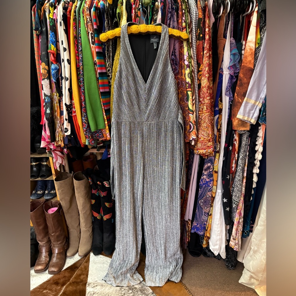 Adrianna Papell Metallic Silver Jumpsuit